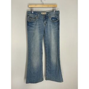 Mek Denim Jeans Womens 31 Blue Bootcut Ultra Low Rise Y2K Flap Pockets